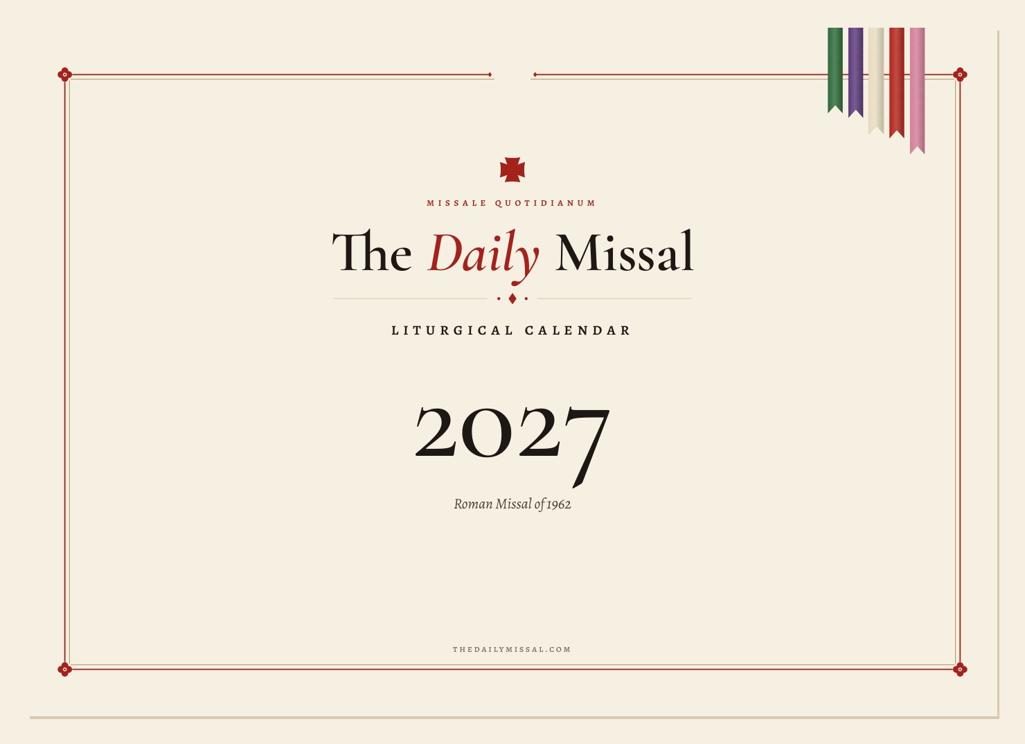 The cover of the 1962 Missal calendar, with ribbons in the liturgical colours